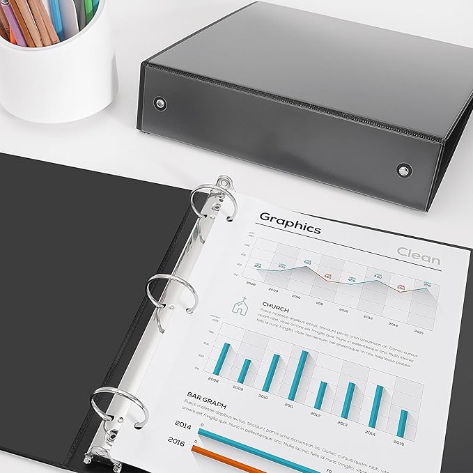 COMIX Sturdy 3 Ring Binder 1.5 inch with Clear View Cover, 1-1/2" Round Ring View Binder, PVC-Free, 300 Sheets Capacity of US Letter Size Paper, Office ＆ School Supplies, 6 Pack (Black)