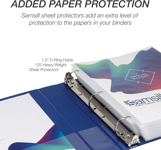Samsill Durable 1.5 inch 3 Ring Binder, Made in USA, D Ring Binder, FSC 100% Recycled Chipboard, Blue, 12 Pack
