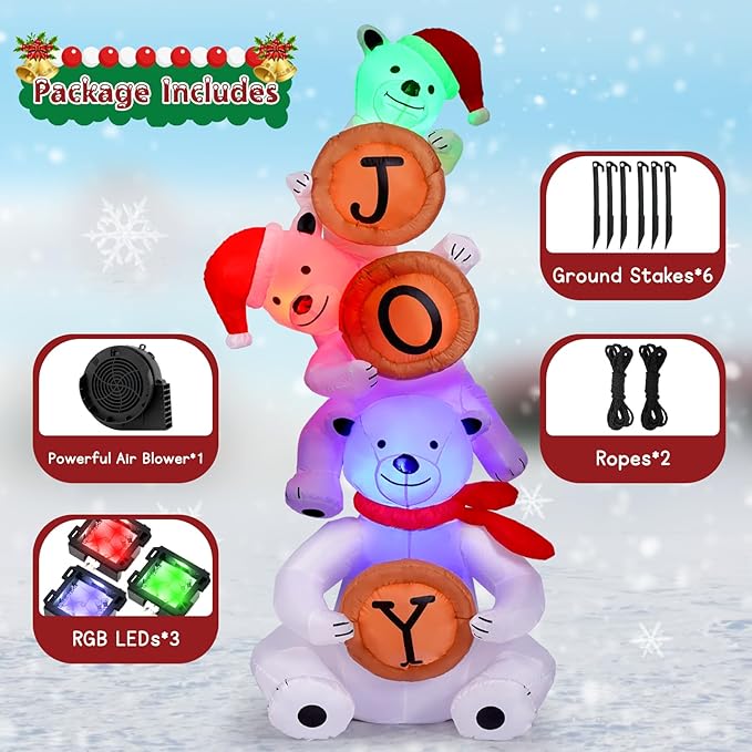 Outdoor Christmas Inflatable Decorations,8FT Christmas Inflatables Polar Bear, Outdoor Christmas Decorations with Built-in Flashing LED Lights, Blow Up Yard Decor for Lawn Garden Xmas Party