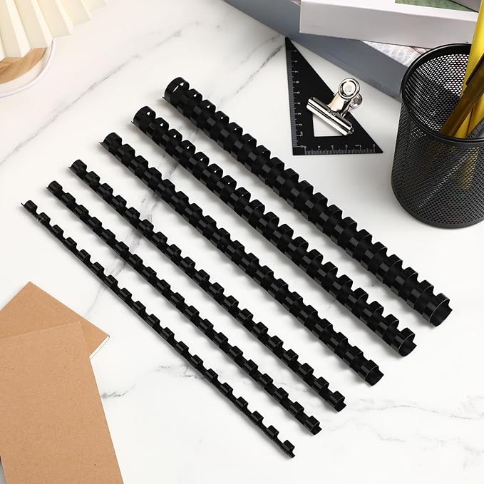 Yunsailing 150 Pack Plastic Binding Combs Plastic Binder Comb Ring 19 Ring Binding Spines Letter Size Spiral coils for Notebook Calendar(1/4 5/16 3/8 1/2 5/8 3/4 in,Black)