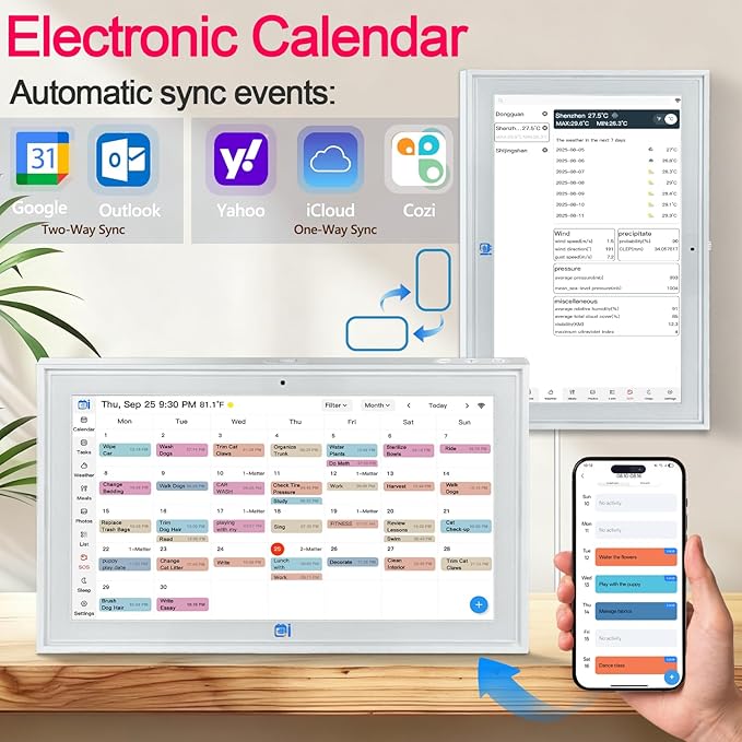 Digital Calendar wall touch screen 15.6",Electronic Calendar for family Planner and Chore Chart, WiFi Sync, , Meal Planner and Home Organizer, Syncs with Multiple Calendars(google calendar) Online, Horizontal, Vertical, and Wall Mountable