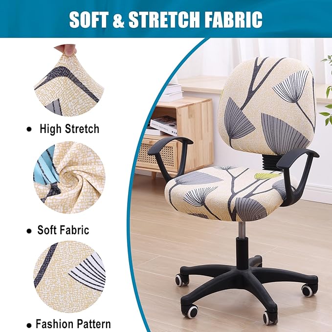 Smiry Stretch Printed Office Computer Chair Covers, Universal Washable Removable Desk Rotating Chair Slipcovers Protector, Seat + Backrest Cover - Yellow and Grey