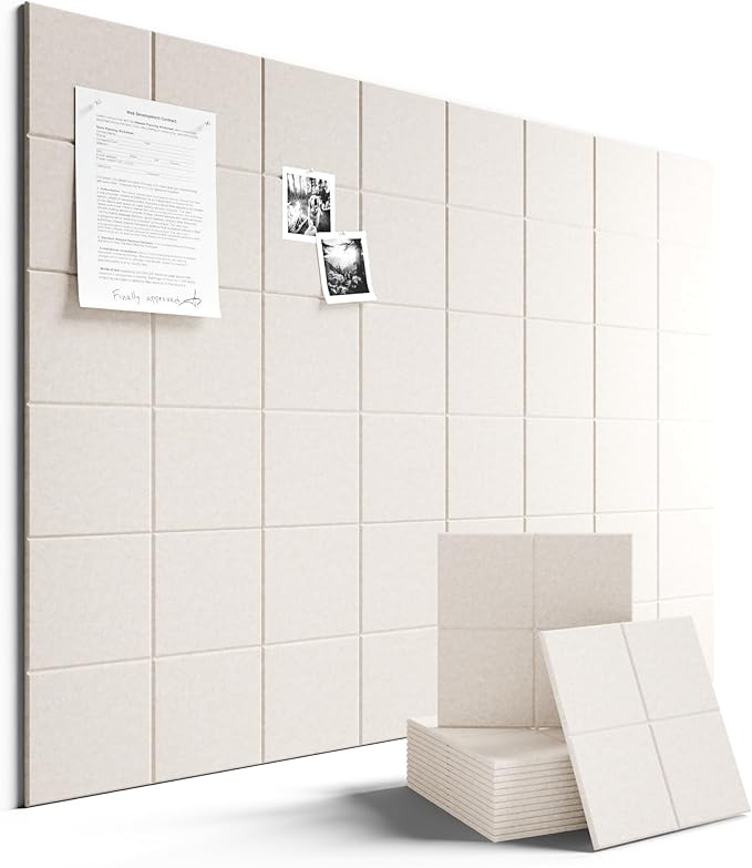 Large Felt Bulletin Board 48" x 36" Cork Board Alternative-12 Pack with 70 Safe Removable Adhesive Tabs, Cork Boards for Walls for Home Office Classroom Pin Board-Oatmeal