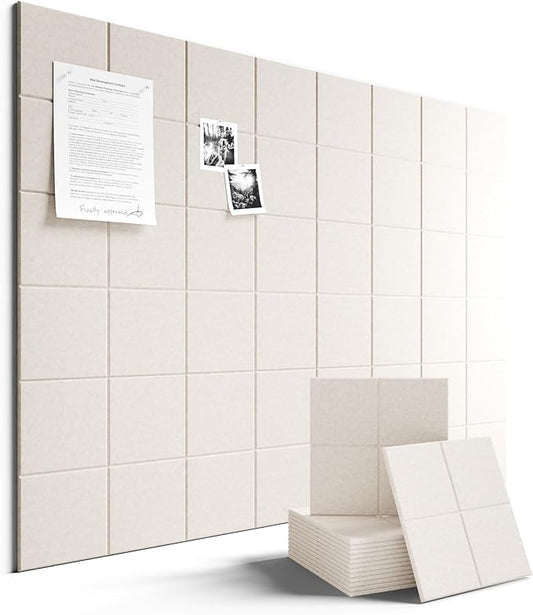 Large Felt Bulletin Board 48" x 36" Cork Board Alternative-12 Pack with 70 Safe Removable Adhesive Tabs, Cork Boards for Walls for Home Office Classroom Pin Board-Oatmeal