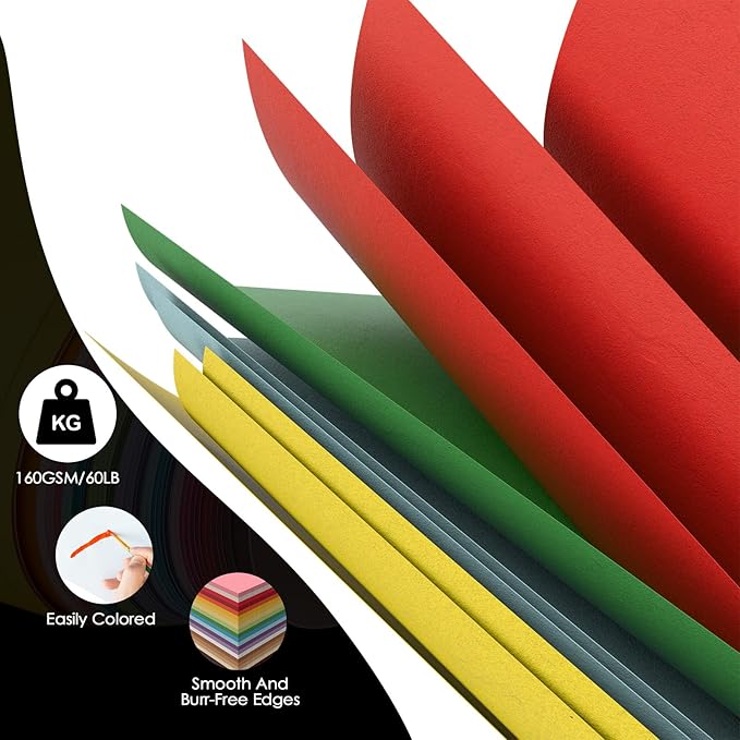 Colored Cardstock Paper 120 Sheets, Card Stock 24 Colors Assorted, Colored Construction Paper Thick 160 GSM 60 Llb for Printing Cutting DIY A4 1 Pack