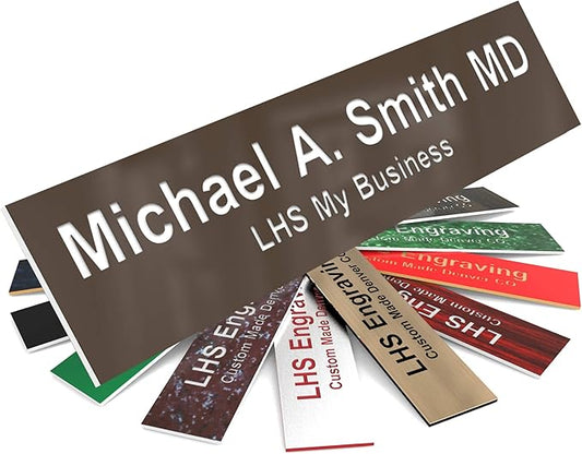 Door Name Plate Personalized for Office Brown Plastic Name Plate with White Letters - Made in USA 2x12 B25