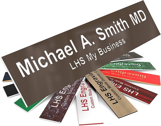 Door Name Plate Personalized for Office Brown Plastic Name Plate with White Letters - Made in USA 2x8 B25