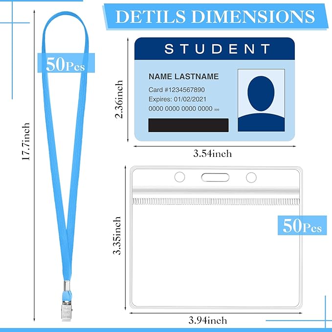 Marspark 50 Sets Clear Name Tags with Lanyard, Lanyards for ID Badges Reusable Strap with ID Holder Plastic Name Badges for Adults Business School Church Conference (Lake Blue)