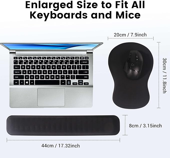 MEKASS Ergonomic Mouse Pad and Keyboard Wrist Rest Set, Super Soft Memory Foam Desk Wrist Support for Computer Keyboard, Non-Slip Arm Palm Rests Cushion for Typing Gaming Office(Green Floral Pattern)