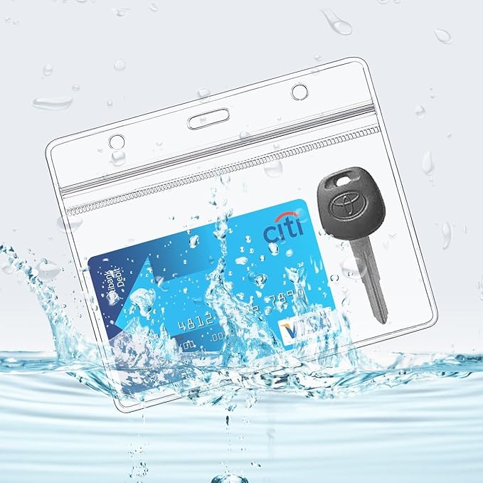 Clear Plastic Horizontal Name Tag Holders and Metal Badge Clips with Vinyl Straps Waterproof PVC ID Card Badge Holder 3x4 Inch(25 Pack, Horizontal Large 3x4)