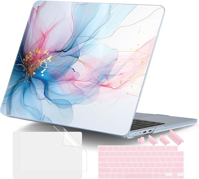DONGKE Compatible with M4 MacBook Air 15 inch Case 2025-2023 A3241 A3114 A2941 M3 M2 Retina Display Touch ID, Plastic Hard Case & Keyboard Skin for MacBook Air 15" - Soft Flowing Colors