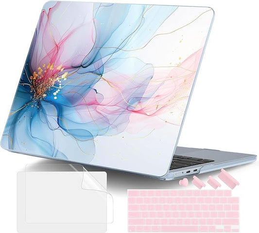 DONGKE Compatible with M4 MacBook Air 15 inch Case 2025-2023 A3241 A3114 A2941 M3 M2 Retina Display Touch ID, Plastic Hard Case & Keyboard Skin for MacBook Air 15" - Soft Flowing Colors