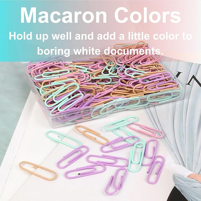 Macaron Colored Paper Clips 400 PCS Small Size Paper Clip 1.1 Inch (28mm) 2 Boxes of 200 PCS Each PaperClips Suitable for Office School Paperwork and Daily Use
