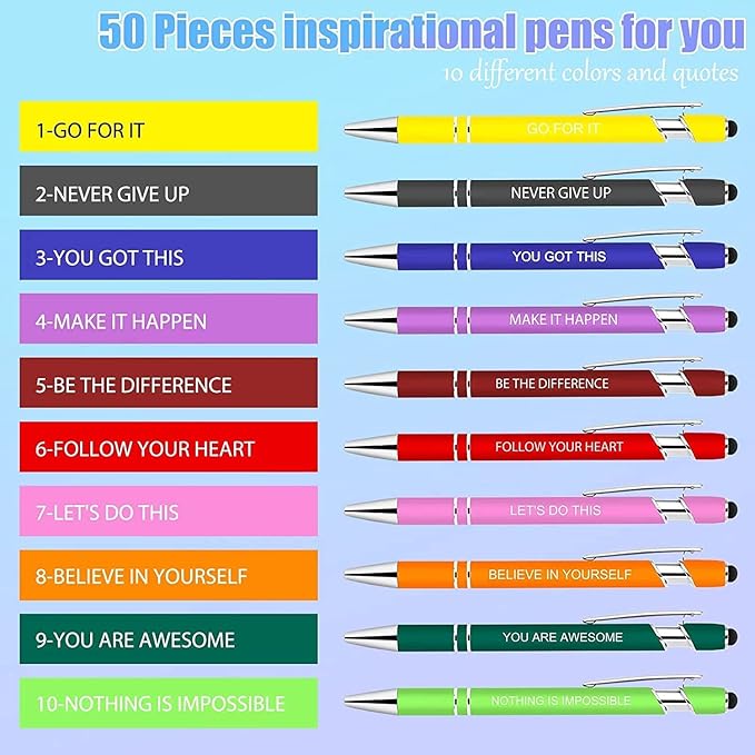 100 PCS Inspirational Pens Bulk, Motivational Ballpoint Pen with Stylus Tip Funny Ink Pens Bulk Inspirational Gifts for Women Coworkers Office Supplies Black Ink…