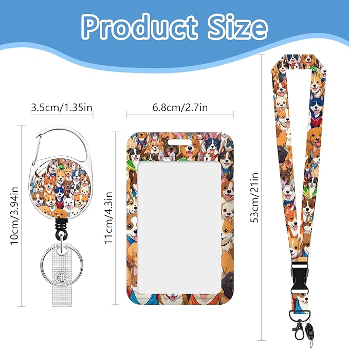 Puppy Dog Lanyard with Id Holder, Cute ID Badge Holder with Retractable Lanyard, ID Holder with Badge Reel Clips, Animal Keychain Name Tag ID Card Holder Teacher Women Doctor Office Gift