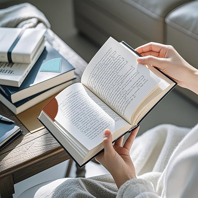 Leather Fan-Shaped Bookmarks, 6 Pcs Fan-Shaped Page Book Marks for Women Book Accessories for Teachers Students School Office Home Supplies