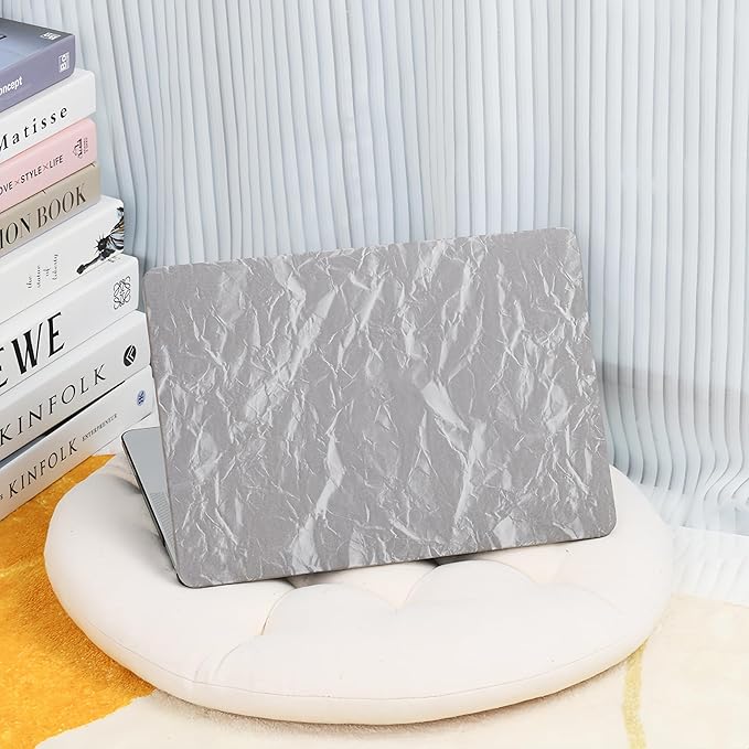 DTangLsm for MacBook Pro 13 inch Case M2 2024 2023 2022-2016 M1 A2338 A2289 A2251 A2159 A1989 A1706 A1708, Crumpled Textured PU Leather Hard Shell Case for MacBook Pro 13+Keyboard Cover, Wrinkled Grey