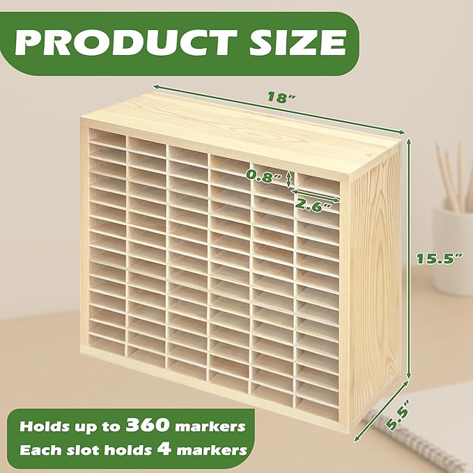 PROLEE Marker Storage Organizer for 360 Markers,Wooden Alcohol Marker Holder with 90 Slots,Markers Pens Pencils Art Supply Storage Rack for Desk Home Classroom Office Decor