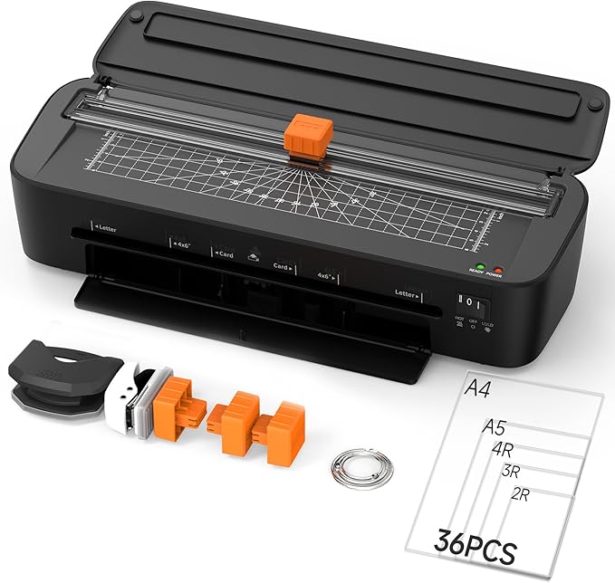 Laminator Machine, 11 in 1 Laminating Never Jam Technology with 36 Laminating Sheets, 9 Inch Thermal Laminator A4 Laminating Machine Hot & Cold Mode for Home Office School Black