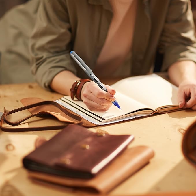 EYEYE 0.7mm Rollerball Pens Medium Needle Point, 6 Black 6 Blue Roller Ball Pen Quick Dry, Liquid Ink Pens Fine Point Smooth Writing Pen for Journaling, Note Taking, Office, School Supplies