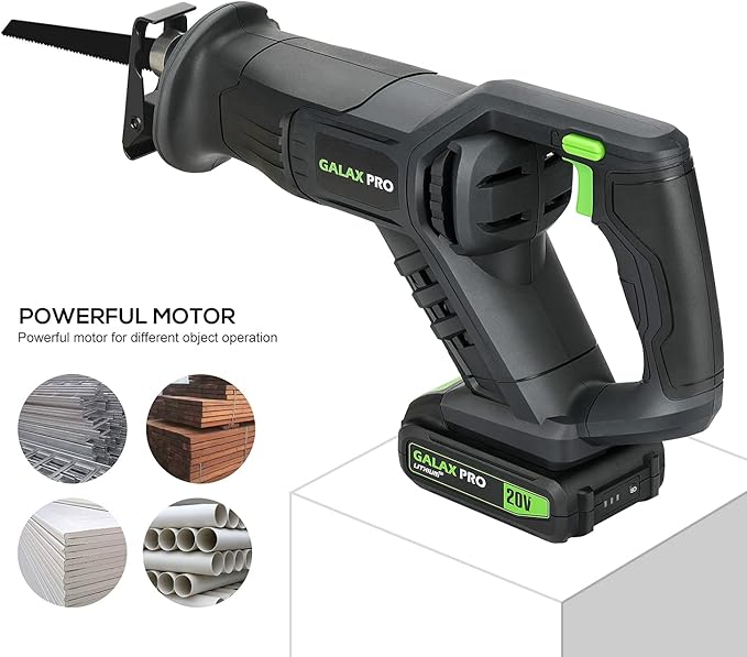 GALAX PRO Cordless Reciprocating Saw with 20V 2.0Ah battery, 0-3000RPM Variable Speed Power Reciprocating Saws with 7/8" Stroke Length,5pcs Zallsaw Blade for thin wooden board, soft metal Cutting