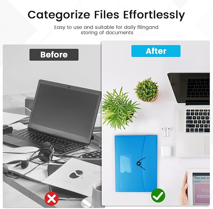 13 Pocket Expanding File Folder Accordian File Organizer, A4 Letter Size Paper Document Receipt Holder for School Office Supplies, Blue