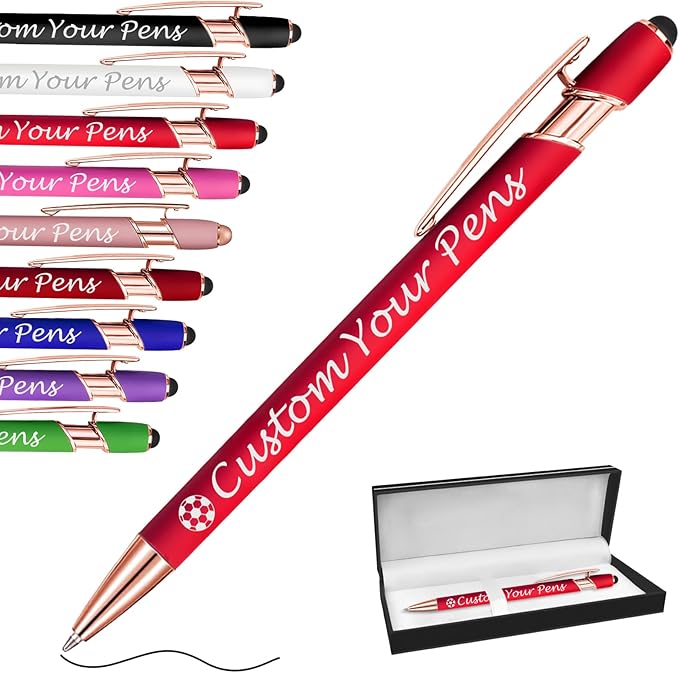 Amlion Personalized Custom Pens with Name Engraved Logo Text,Customized Writing Stylus Pen Promotional Item Gift for Men Women Office Business Wedding-Red