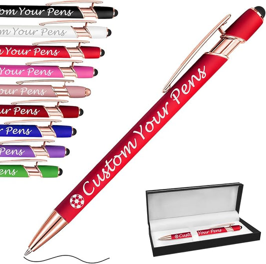Amlion Personalized Custom Pens with Name Engraved Logo Text,Customized Writing Stylus Pen Promotional Item Gift for Men Women Office Business Wedding-Red