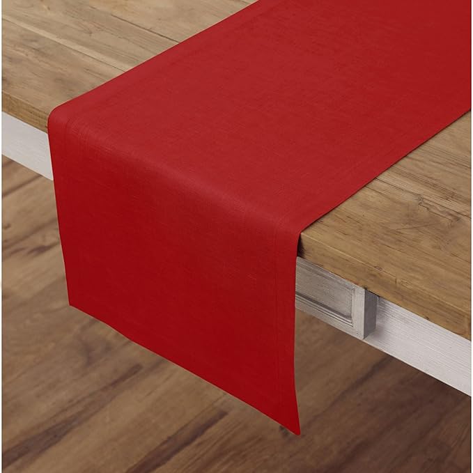 Solino Home Linen Red Table Runner 36 Inches - 100% Pure Linen Small Table Runner 14 x 36 Inch Ideal for Dresser and Coffee Tables - Fete - Christmas, Holiday, Winter