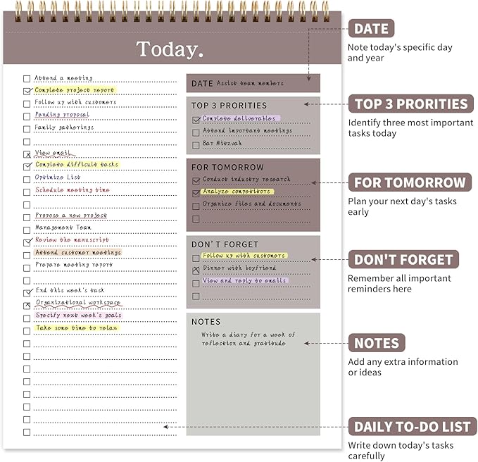 To Do List Notepad, 52 Undated Sheets （8.5"×11"）Duplex-printed Daily Planner For Work Home School Office Desk Accessories Supplies & Goal Setting Tasks- Brown