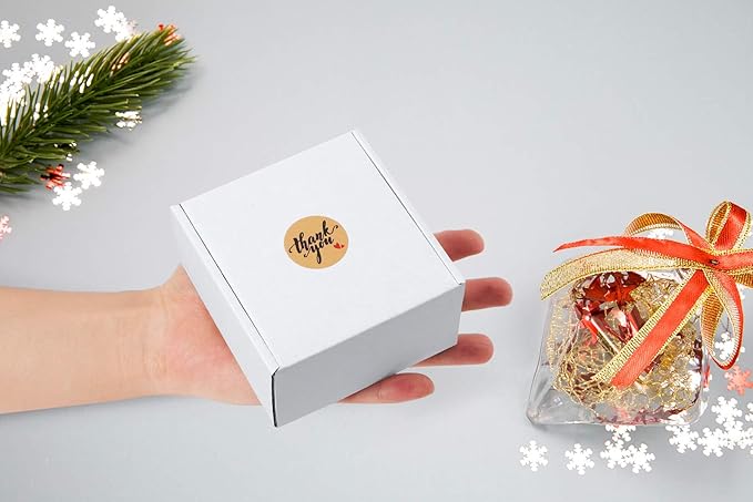 Eupako 4x4x2" Corrugated Box Mailers 50 Pack White Cardboard Small Shipping Boxes for Mailing (with 50 Stickers)