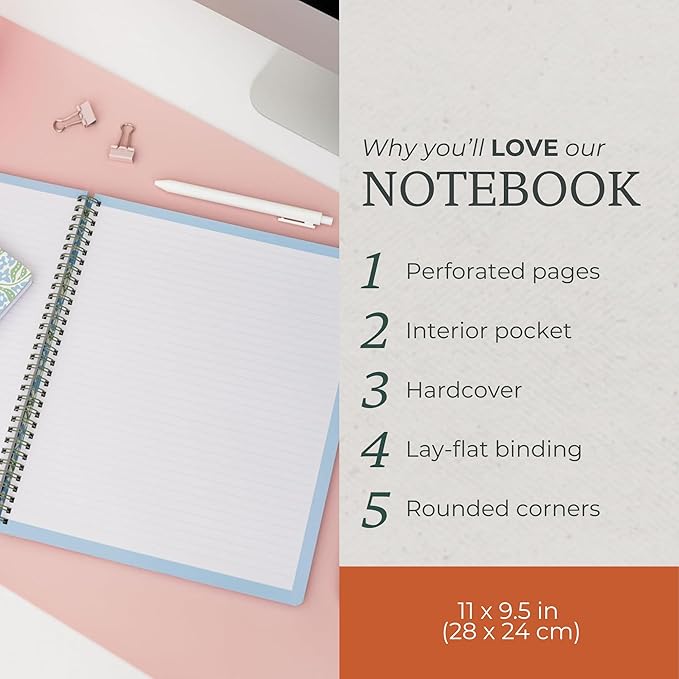 Steel Mill & Co Cute Large Spiral Notebook College Ruled, 11" x 9.5" with Durable Hardcover and 160 Lined Pages (Sunflower)