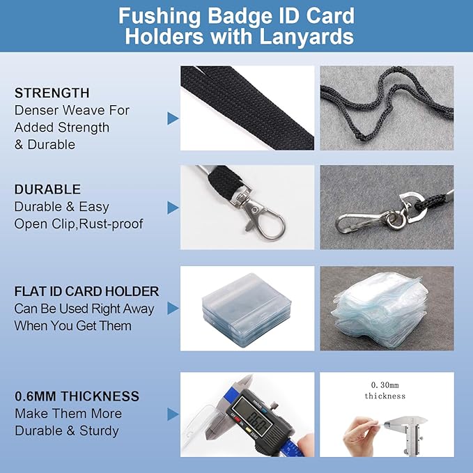 Name Badge Holders with Lanyards - Fushing 100Pcs Clear Plastic Horizontal Name Tag Badge ID Card Holders and Lanyards for 3 x 4 Inch Name Badge Inserts or Name Tag Inserts