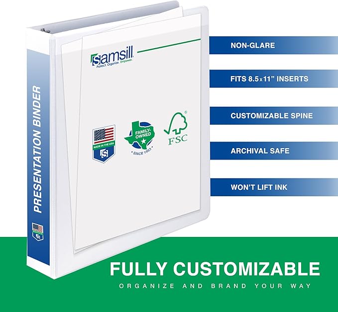 Samsill 1 Inch 3 Ring Binders, Made in USA, Economy Round Ring, Clear View Cover, 200 Sheet Capacity - for School, Home, Office - White, 4 Pack