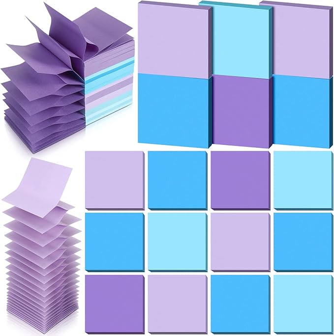 24 Pack Pop Up Sticky Notes 3 x 3 Refills 1200 Sheets Colored Sticky Notes Self Adhesive Memo Pads for Home Office Supplies(Purple Blue, Classic)