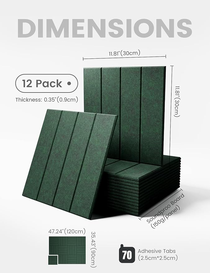 Large Felt Bulletin Board 48" x 36" Cork Board Alternative-12 Pack with 70 Safe Removable Adhesive Tabs, Cork Boards for Walls Cork Board for Home Office Classroom Pin Board (Aurora Green)