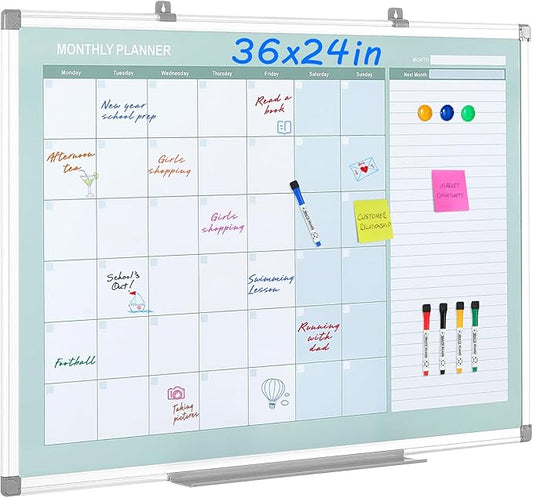 MAKELLO Dry Erase Calendar for Wall, Large White Board Calendar with Next Month for Office, Family, Kitchen and Bedroom, 36x24 inches