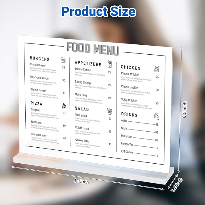 12 Pack Acrylic Sign Holder 11 x 8.5 Horizontal, Double-Sided Clear Sign Holder Plastic Stands for Display, T Shape Acrylic Table Sign Stands for Office Store Restaurants Wedding Party Decoration