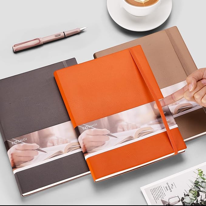 EMSHOI Dotted Journal Bullet Notebook,192 Numbered Pages B5 Large Dot Grid Composition Notebook with 100gsm Thick Dotted Paper, Softcover Leather, Inner Pocket, 7.48"x10.15"-Khaki