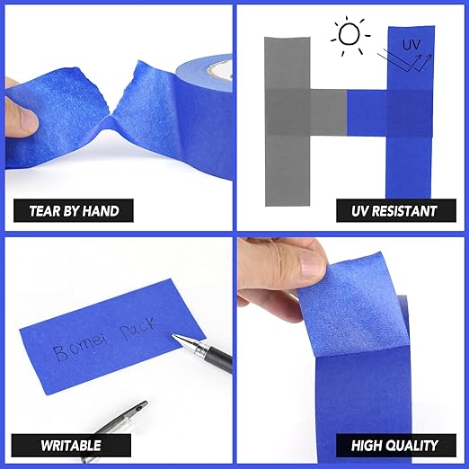 BOMEI PACK 10 Rolls Painters Tape 2 inch Wide, Painter's Tape Blue Masking Tape 2 inch x 55 Yards for Walls Painting, Home Improvement and School Projects, Total 550 Yards