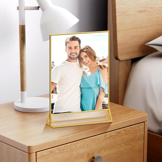 6 Pack Acrylic Sign Holder 8.5X11 Gold Picture Frames Double-Sided Display Stand Clear Acrylic Frame for Menu Holder Wedding Table Number Holder Photo Frames