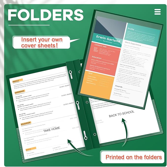 Henoyso 48 Pcs Plastic Folders with Clear Front Pocket and 3 Prong Take Home Plastic 2 Pocket Folder Back to School for Students Parent Teacher Communication for School Office (Dark Green)