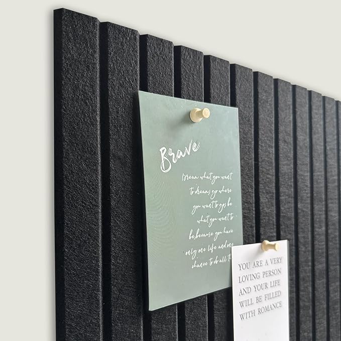 Large Cork Board for Office, 8 Pack Felt Wall Tiles with Slat Wall Paneling, Felt Bulletin Board Pin Board Cork Boards for Walls - Black