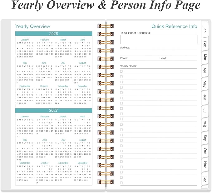 2026 Pocket Planner/Calendar - 2026 Planner from January 2026 - December 2026, Planner 2026 with 12 Tabs, Twin-Wire Binding, Inner Pocket, 3.75" x 6.75, Teal Flowers