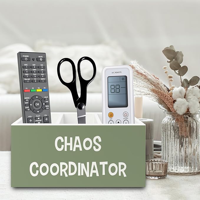 Chaos Coordinator Green Pen Pencil Holder Organizer for Desk, Thank You Gifts for Women Men Coworkers Boss Leader Manager, Appreciation Gifts Wooden Box Sign for Office Tabletop Decorations