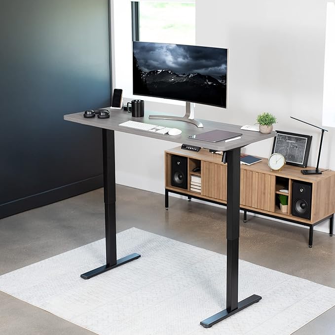 VIVO Electric 60 x 24 in Standing Desk, Memory Height Adjustment, 1B Series, One-Piece Dark Gray Top, Black Frame, DESK-KIT-1B6G