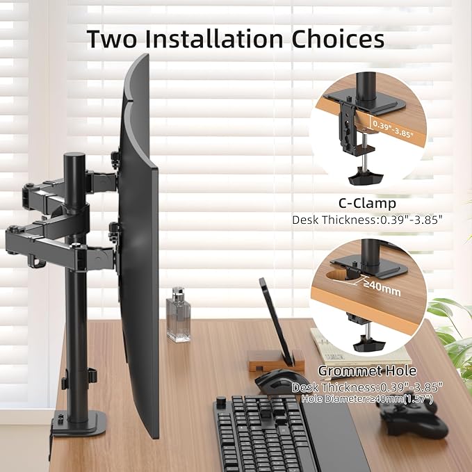 Suptek Dual Monitor Arm Desk Mount,Ultrawide Dual Monitor Arm for 2 Monitor Screens up to 38 inches and Max 22lbs Each,Extra Tall 15.75" Pole Fully Adjustable Monitor Stand for Desk,Black(MD9442MB)