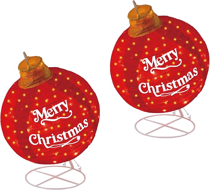 2-Pack Lighted Pop-Up Christmas Ball with 180 LEDs & 8 Light Functions, Holiday Yard Decor，Outdoor Christmas Decorations