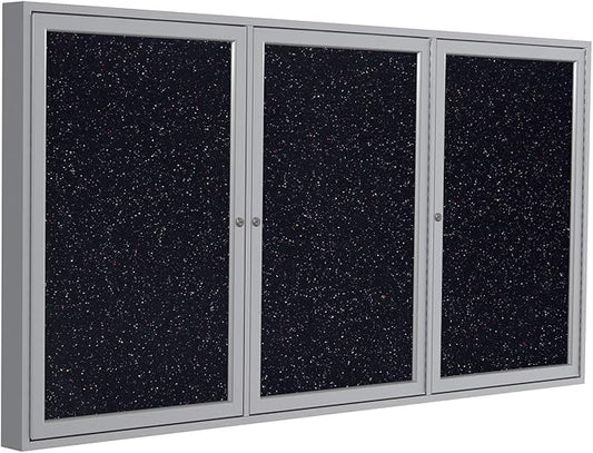 Ghent 48" x 72" 3-Door indoor Enclosed Recycled Rubber Bulletin Board, Shatter Resistant, with Lock, Satin Aluminum Frame,Confetti (PA346TR-CF),Made in the USA