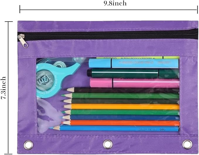 YoeeJob Pencil Pouch for 3 Ring Binder，Zipper Pencil Pouches Bulk，Pencil Case Pouch with Clear Window for Class, School, Office, 6 Colors-24 Packs